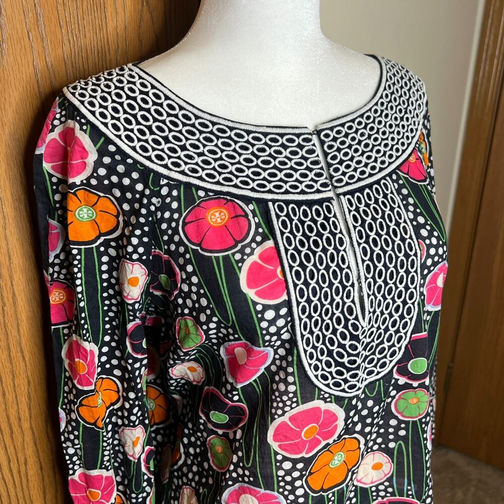 Tory Burch Multi-color Floral Tunic Top Artsy Groovy Boho Whimsical Maximalist - Picture 2 of 11